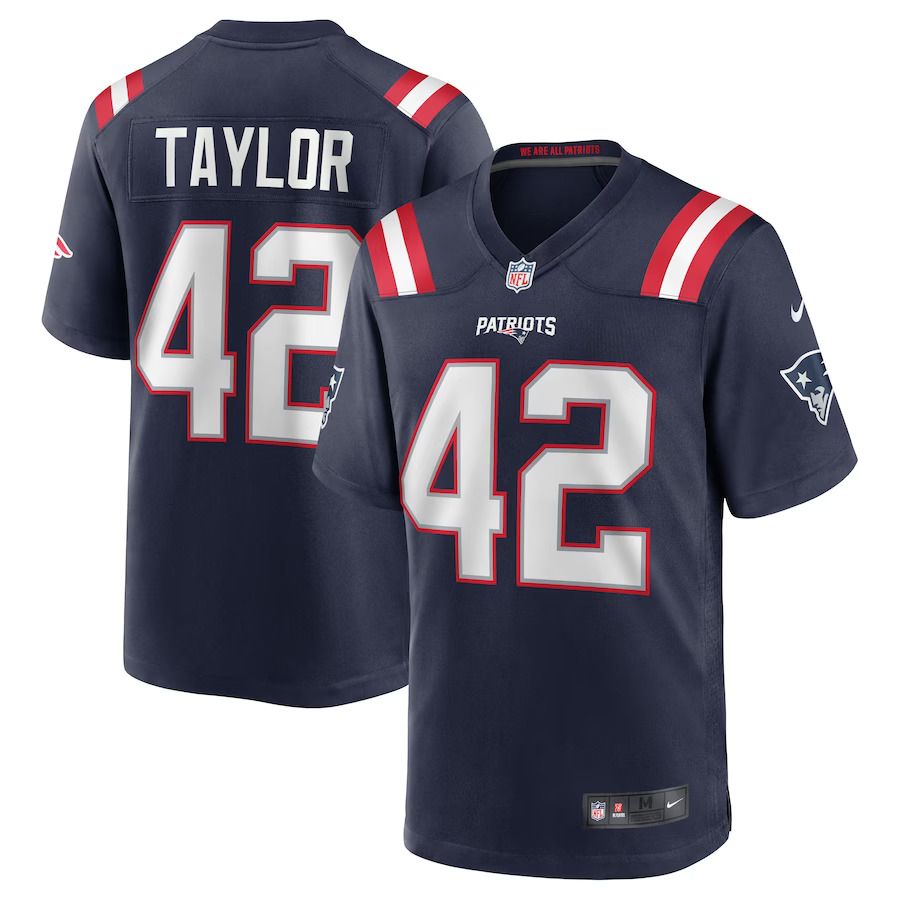 Men New England Patriots 42 J.J. Taylor Nike Navy Team Game NFL Jersey